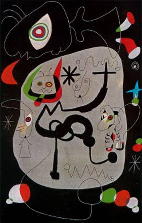 Bailarina oyendo tocar el órgano en una catedral gótica, de Joan Miró