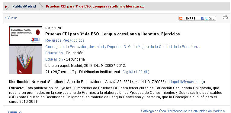 Ficha catalográfica en PublicaMadrid de la Guía del Madrid galdosiano (2ª edición