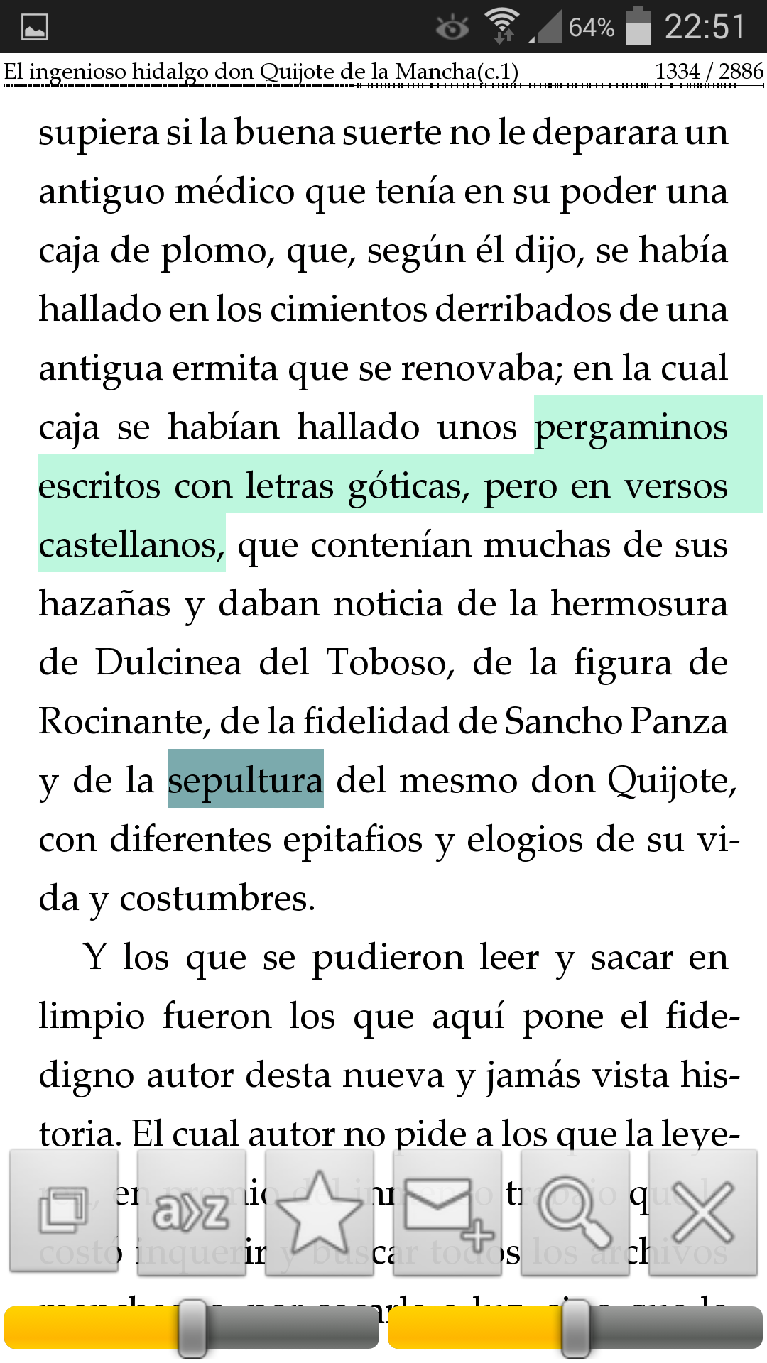 Diccionario español de la aplicación Cool Reader para Android