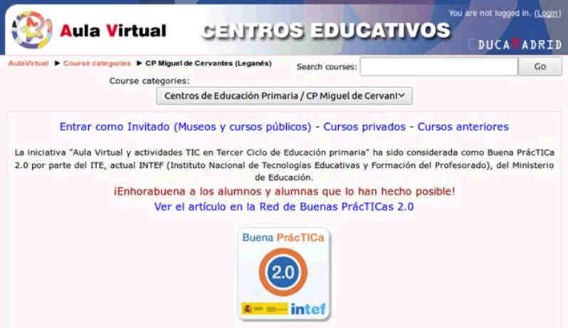 Secciones en el Aula Virtual del CEIP Miguel de Cervantes de Leganés