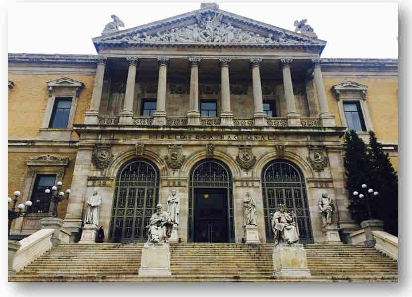 2.	Biblioteca Nacional. Proyecto del arquitecto Francisco Jareño. Construcción entre 1868 y 1892. El frontón es obra de Agustín Querol.