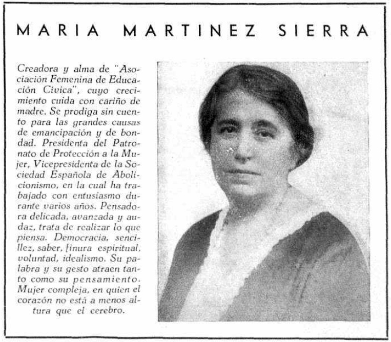 Con un clic se abre a gran tamaño y con doble clic se reduce. Semblanza de María Martínez Sierra en el primer número de la revista Cultura Integral y Femenina.